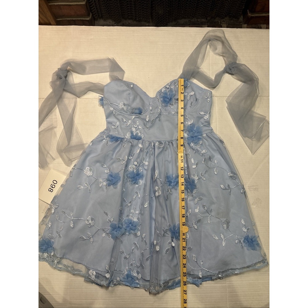 SHEIN Soleia Floral Print Mesh Layered Bow Mini Dress Women's Size M Used - Picture 4 of 8